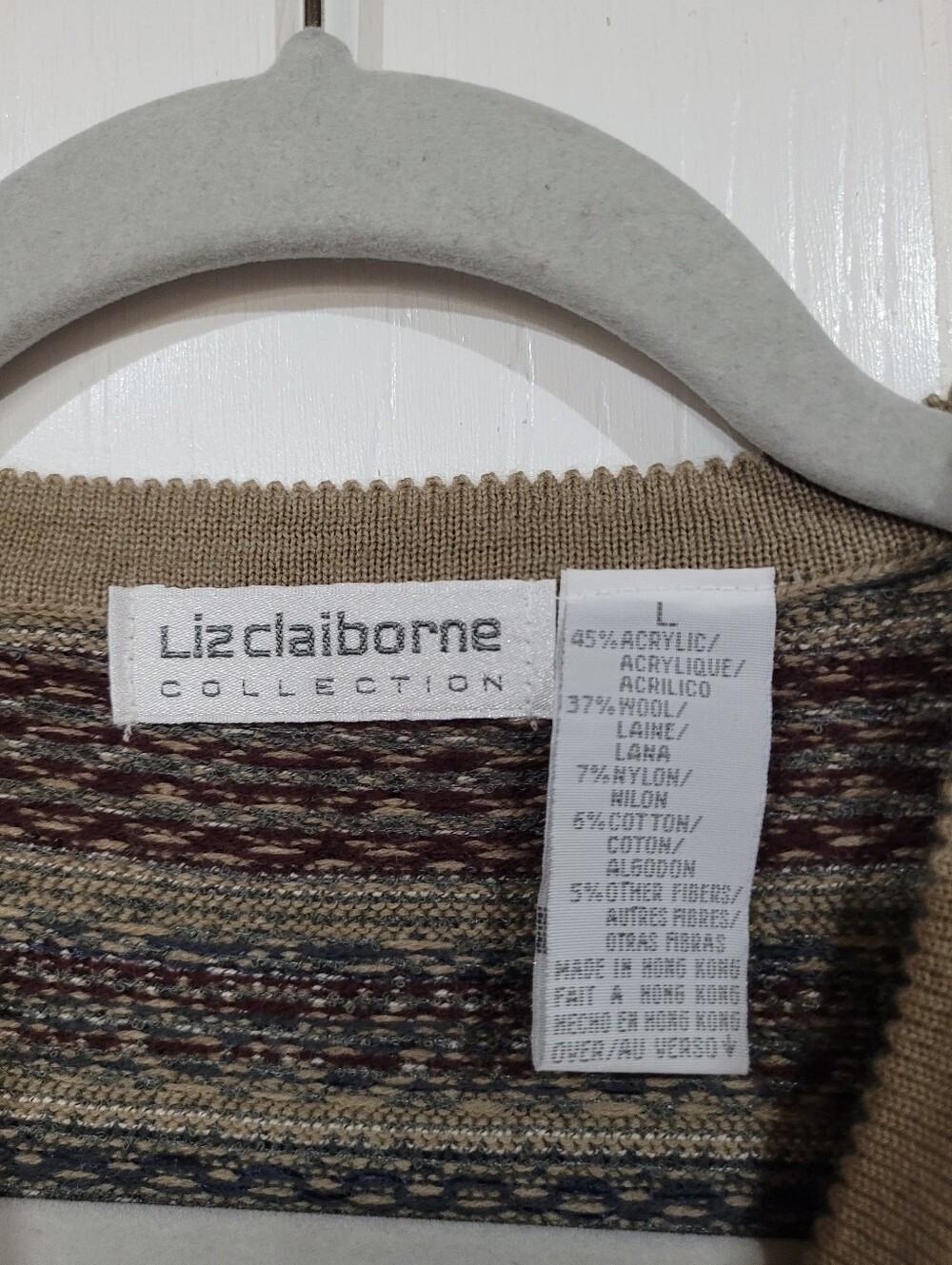 Liz Claiborne Vintage Beige Patterned Button Front Sweater Vest Fair Isle Large - Picture 2 of 6